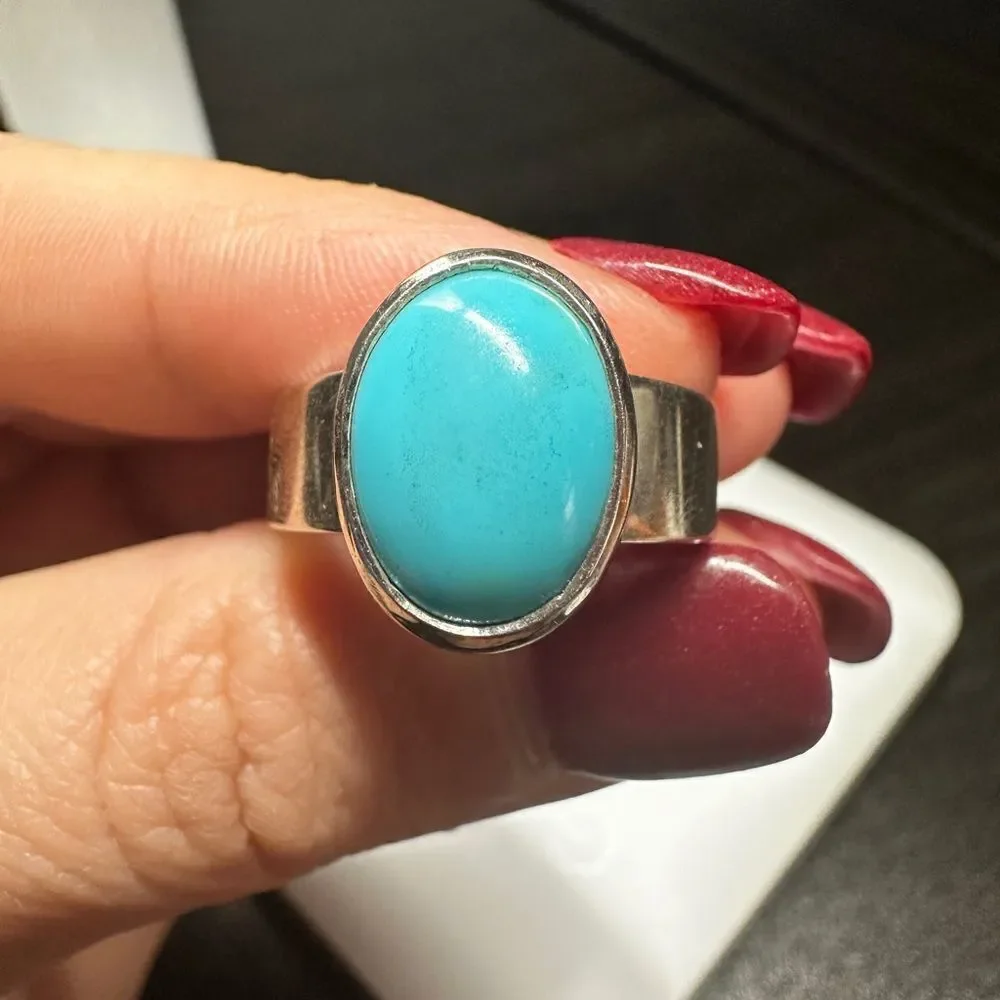 Unisex 3ct oval cabochon turquoise in solid sterling silver‎ ring!